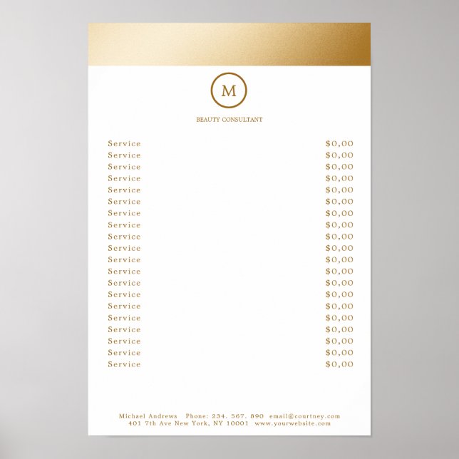 White Gold Stripe Monogramm Circle Price list Poster (Front)
