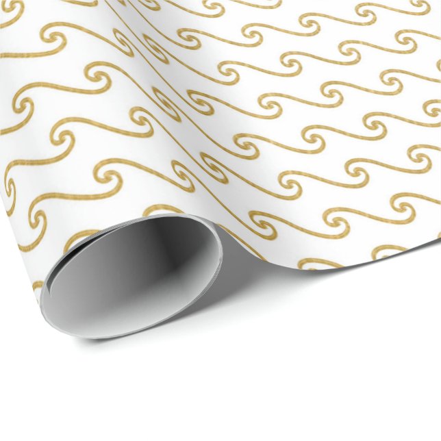 White Gold Stripes  Lines Spiral Waves Wrapping Paper (Roll Corner)