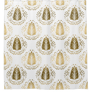 White & & Gold Stylised Damask Shower Curtain
