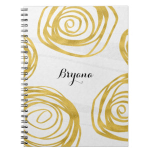 White & Gold Swirl Roses Modern Journal Notebook