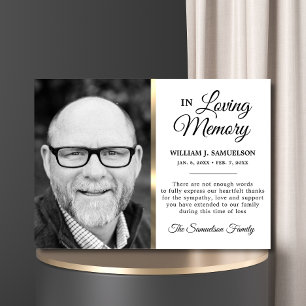 White Gold Sympathy Funeral Memory THANK YOU Photo Card