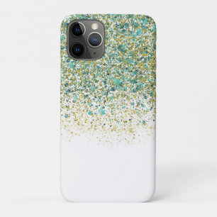 White Gold & Teal Blue Glitter Modern Coastal Glam iPhone 11 Pro Case
