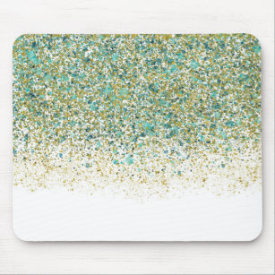 White Gold & Teal Blue Glitter Modern Coastal Glam Mouse Pad
