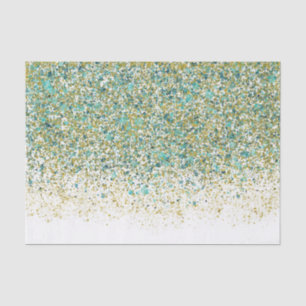 White Gold & Teal Blue Glitter Modern Coastal Glam Tissue Paper