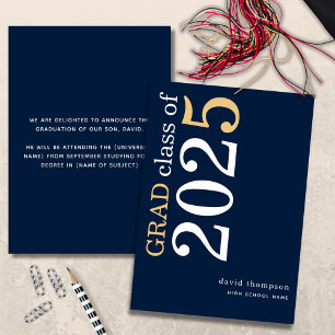 White Gold Text 2024 Navy Blue Graduation  Announcement