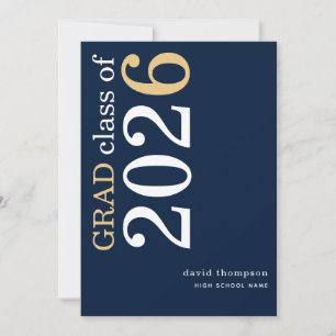 White Gold Text 2026 Navy Blue Graduation Announcement
