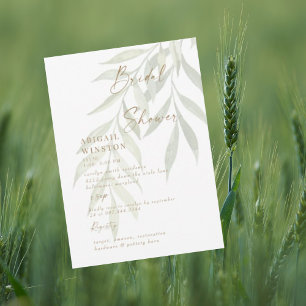 White Gold Text Greenery Modern Bridal Shower Invitation