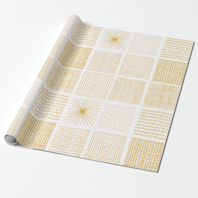White & Gold Texture Geometric Pattern Wrapping Paper (Unrolled)