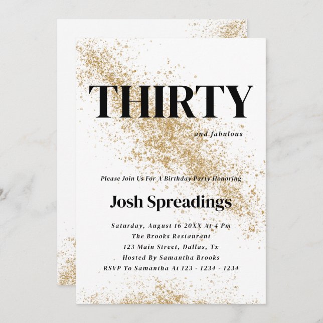 White & Gold Thirty 30th Birthday Invites (Front/Back)
