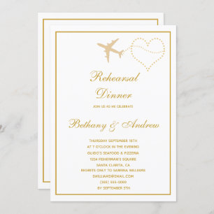 White Gold Travel Wedding Rehearsal Dinner Invitation