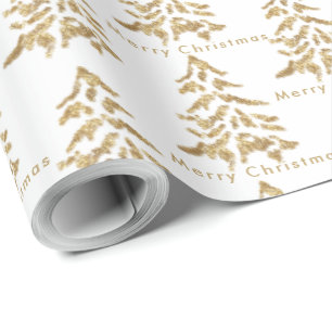 White & Gold Trees Merry Christmas Wrapping Paper