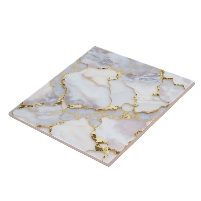 White Gold Trendy Marble Agate Collection Ceramic Tile (Side)