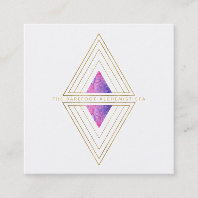 *~*   White Gold Triangles Sacred Geometry Alchemy Square Business Card (Front)