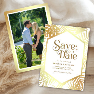 White Gold Tropical Palm Wedding Photo Save The Date