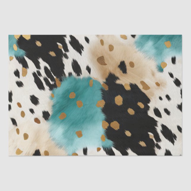 White Gold Turquoise Black Cowhide Name Tissue Paper (Front)
