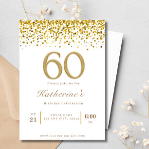 White & Gold Typography 60th Modern Birthday Invitation