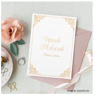 White Gold Umrah Mubarak Islamic Greeting Card