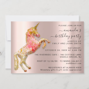 White Gold  Unicorn Horse Birthday Party Unique Invitation