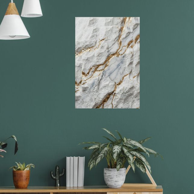White Gold Vein Marble Luxury Abstract Art Poster (Living Room 1)