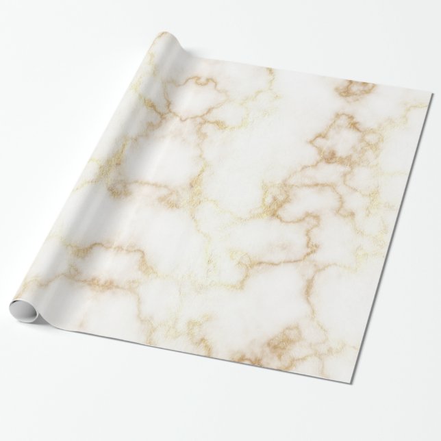 White Gold Vein Marble Wrapping Paper (Unrolled)