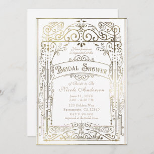 White & Gold Vintage Victorian Glam Bridal Shower Invitation