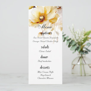 White & Gold Watercolor Florals Wedding Menu