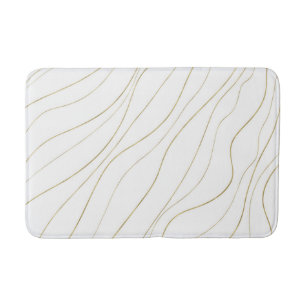 White & Gold Wavy Lines Modern Glam Bath Mat