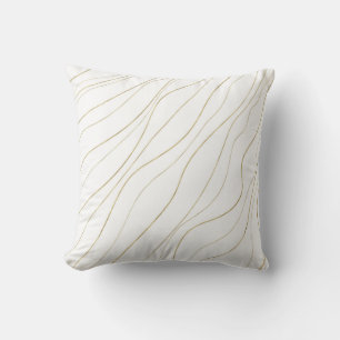 White & Gold Wavy Lines Modern Glam Cushion