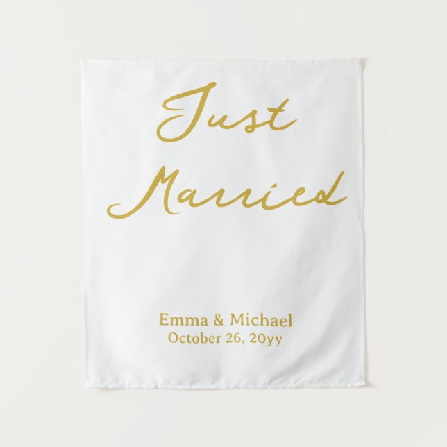 White & Gold Wedding Banner Personalised Ceremony Tapestry (Front)
