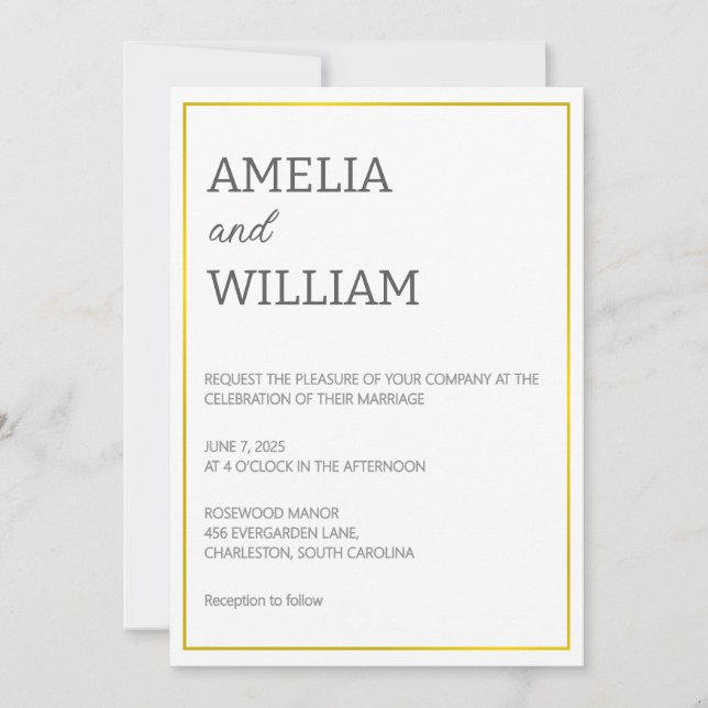 White & Gold Wedding Invitation Template (Front)