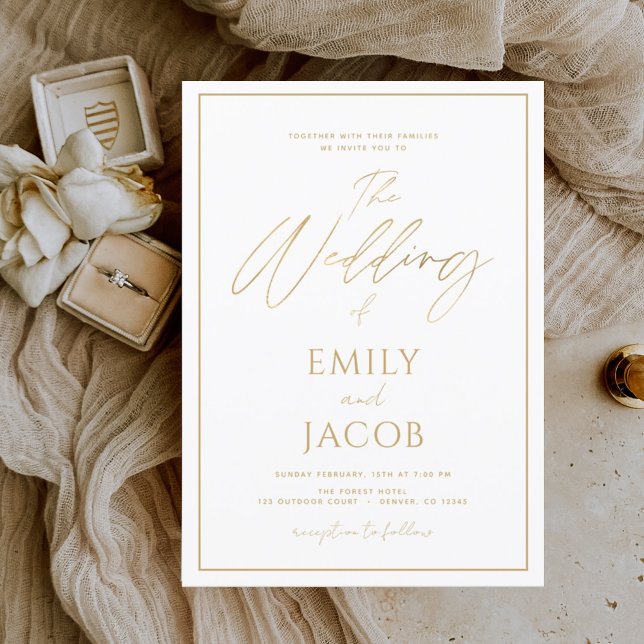 White Gold Wedding Modern Typography Invitation (Creator Uploaded)
