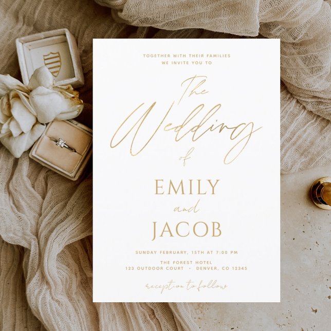 White Gold Wedding Modern Typography Script Invitation (Creator Uploaded)