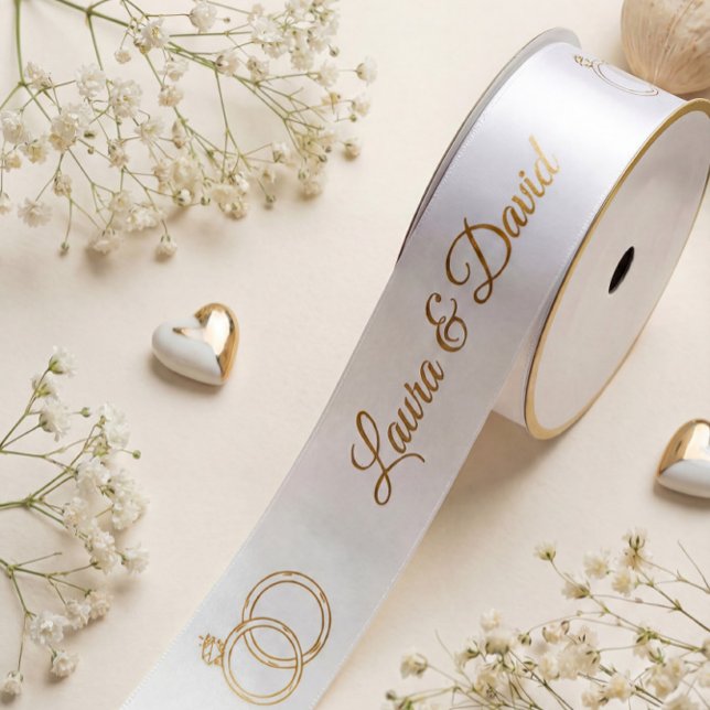 White Gold Wedding Personalised Name Ribbon Satin Ribbon (Creator Uploaded)
