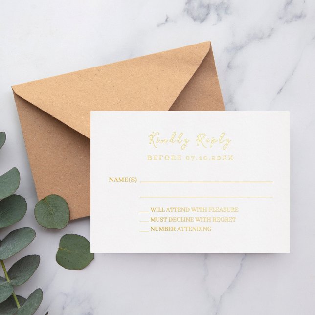 White gold wedding response RSVP foil card (Creator Uploaded)
