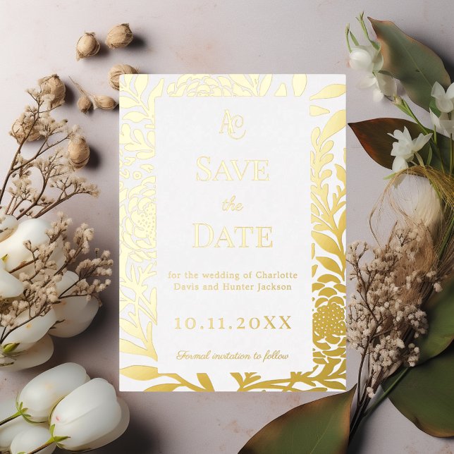 White gold wedding Save the Date foil card (Creator Uploaded)