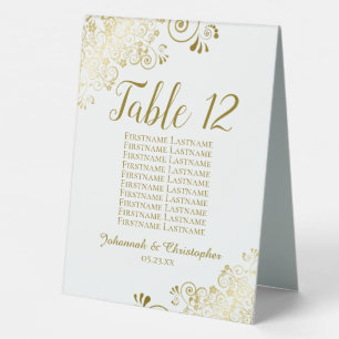 White & Gold Wedding Table Number Seating Chart