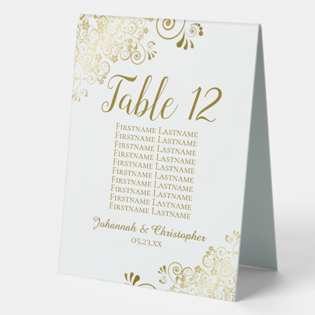White & Gold Wedding Table Number Seating Chart (Back)