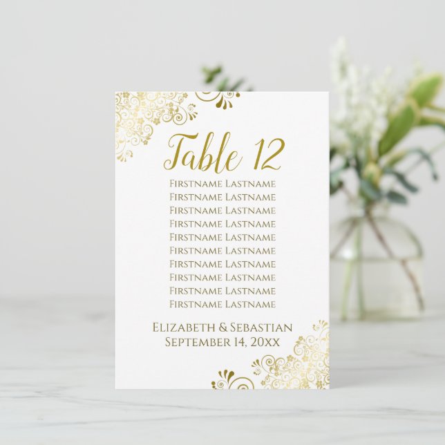 White & Gold Wedding Table Number Seating Chart (Standing Front)