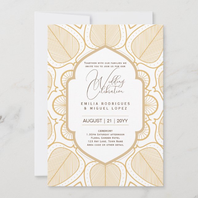 White Gold Wedding Theme Ornate Elegant Classy Invitation (Front)