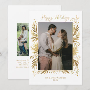 White Gold Winter Botanical Christmas 4 Photo  Holiday Card