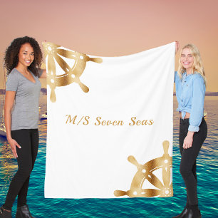 White gold yacht boat name steering wheel fleece blanket
