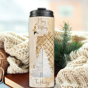 White Golden 6 Photo Template Christmas Tree Thermal Tumbler