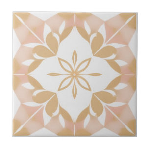 White, golden and pink floral ceramic tile