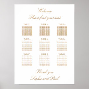 White Golden Beige 9 Table Wedding Seating Chart