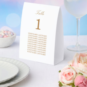 White Golden Beige Guest Names Paper Table Tent
