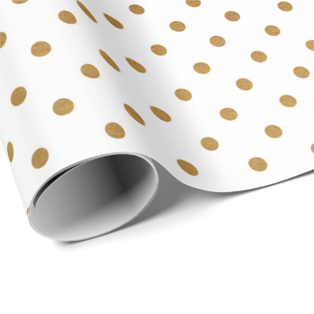 White Golden Delicate Small Polka Dots Confetti Wrapping Paper (Roll Corner)