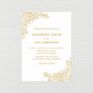 White Golden Floral Wedding Invitation