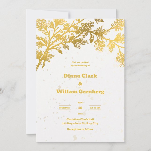 White Golden Modern Wedding Invitation (Front)