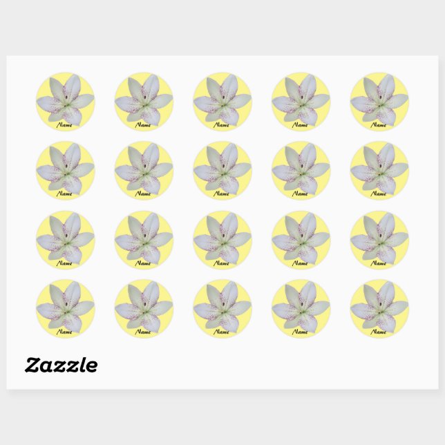 White Golden-rayed lily  Flower ,Personalised Name Classic Round Sticker (Sheet)