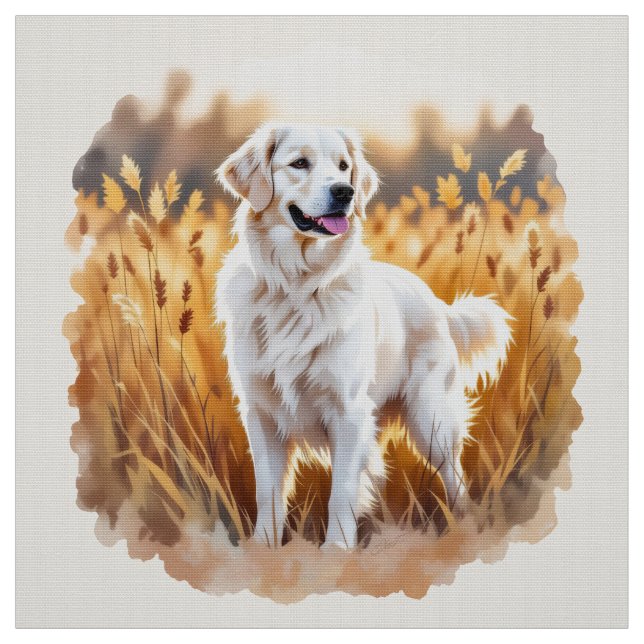 White Golden Retriever Dog Fabric (Swatch)